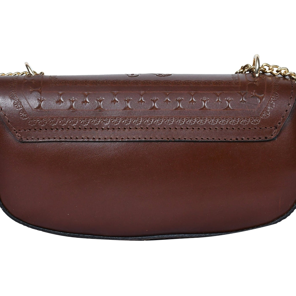 Premium Embossed Leather Chain Sling Bag | Handcrafted with Magnetic Closure