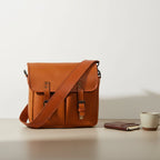 Premium Leather Camera Messenger Bag with Removable Compartments & Adjustable Strap