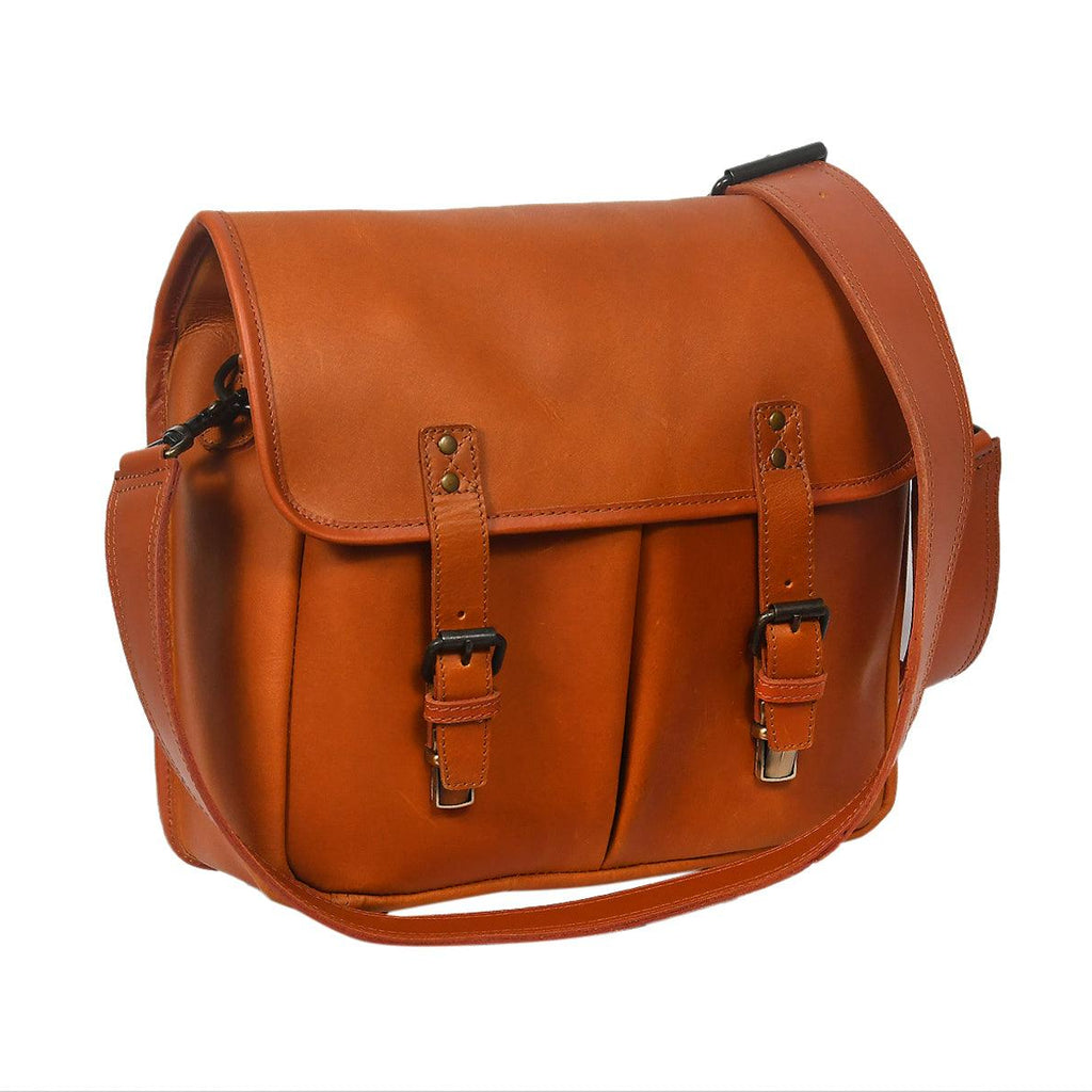 Premium Leather Camera Messenger Bag with Removable Compartments & Adjustable Strap