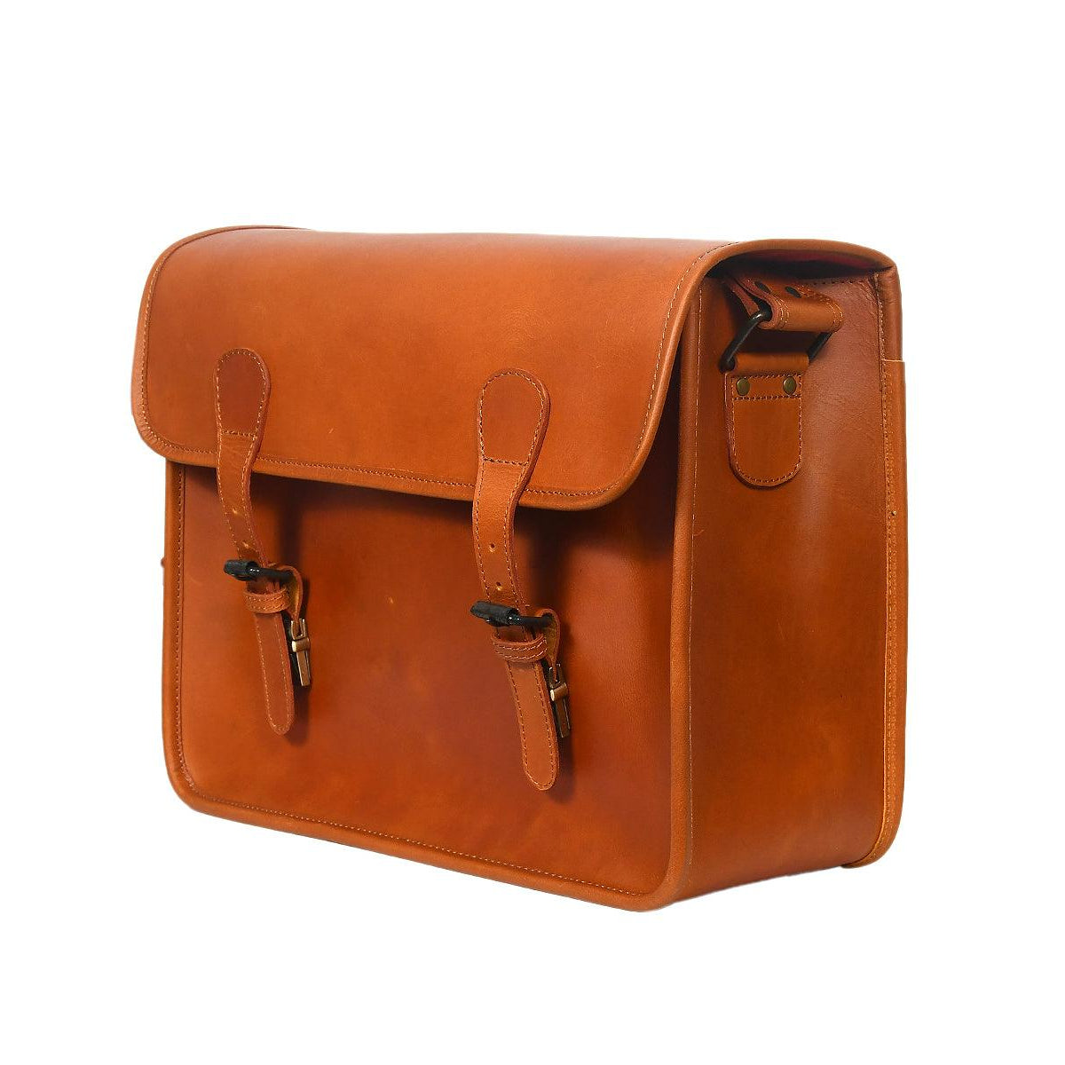 Premium Leather Laptop Messenger Bag with Dual Buckle Flap & Adjustable Strap