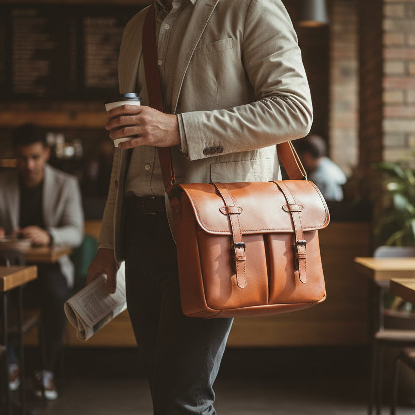 Premium Leather DSLR Camera Bag with Adjustable Strap & Padded Compartments