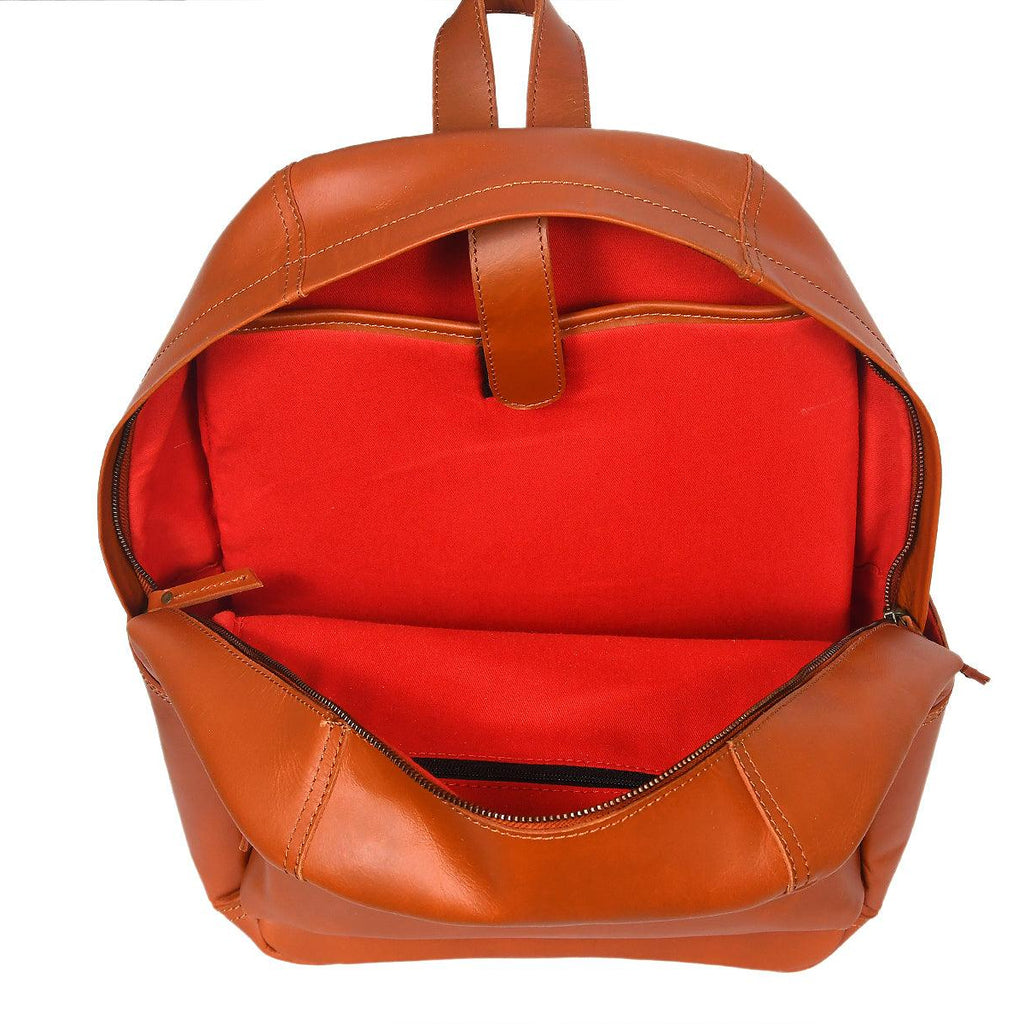 Premium Leather Everyday Backpack with Front Zip Pocket & Padded Adjustable Straps