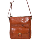 Slim Genuine Leather Crossbody Bag with Buckle Pocket & Multiple Compartments