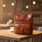 Slim Genuine Leather Crossbody Bag with Buckle Pocket & Multiple Compartments