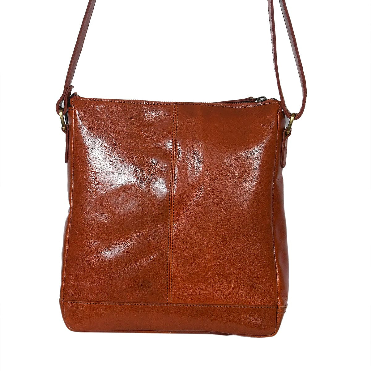 Slim Genuine Leather Crossbody Bag with Buckle Pocket & Multiple Compartments