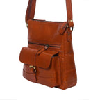 Slim Genuine Leather Crossbody Bag with Buckle Pocket & Multiple Compartments
