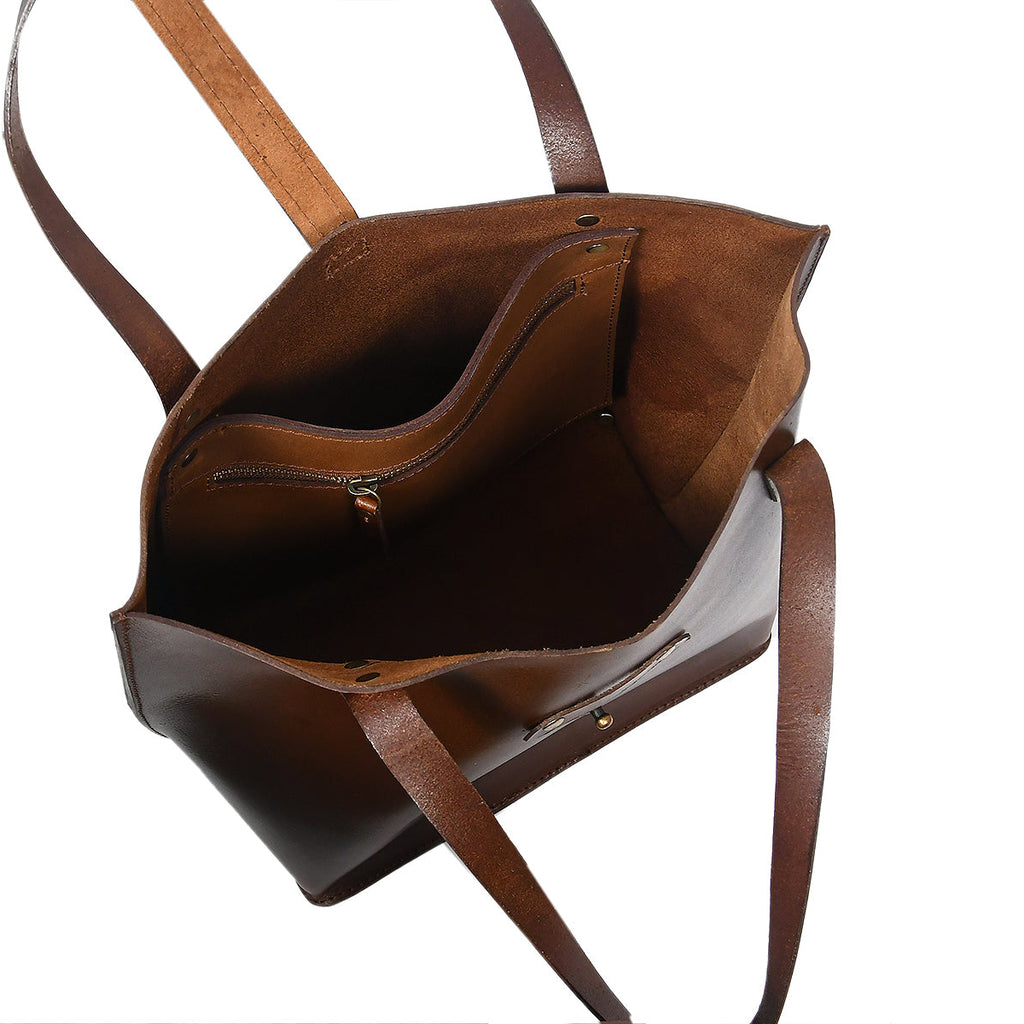 Premium Full-Grain Leather Tote Bag with Riveted Handles and Spacious Interior Pocket