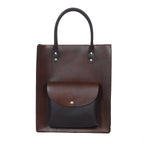 Structured Leather Shopper Tote Bag with Front Pocket and Dual Handles