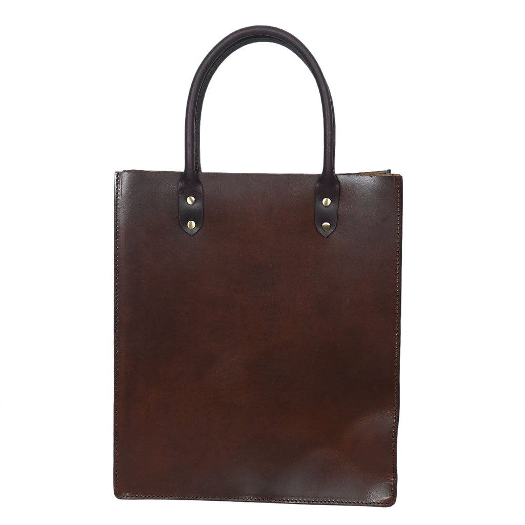 Structured Leather Shopper Tote Bag with Front Pocket and Dual Handles