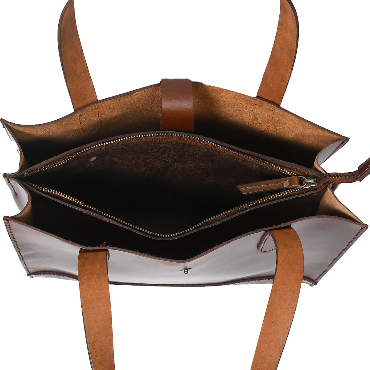 Full-Grain Leather Structured Shopper Tote with Dual Compartments & Snap Closure