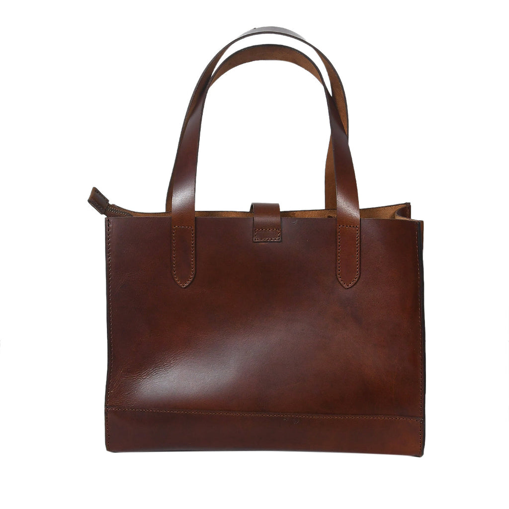 Full-Grain Leather Structured Shopper Tote with Dual Compartments & Snap Closure
