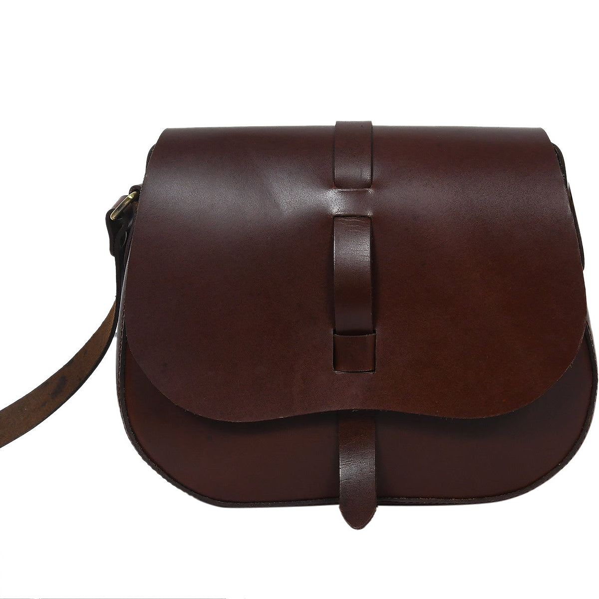 Classic Handmade Dark Brown Leather Saddle Sling Bag