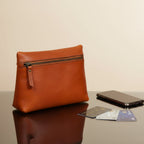 Premium Tan Leather Zipper clutch – Minimalist Everyday Organizer