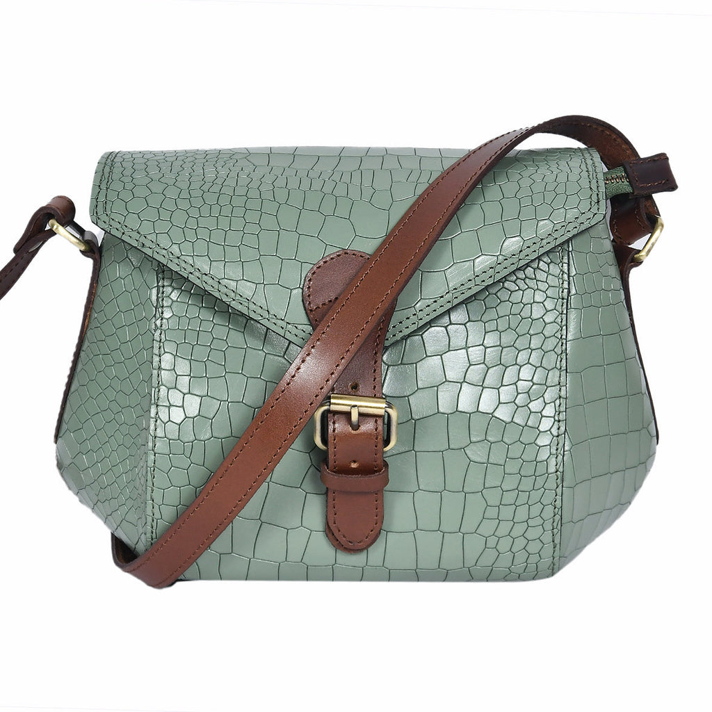 Croc-Texture Structured Sling Bag with Buckle Flap