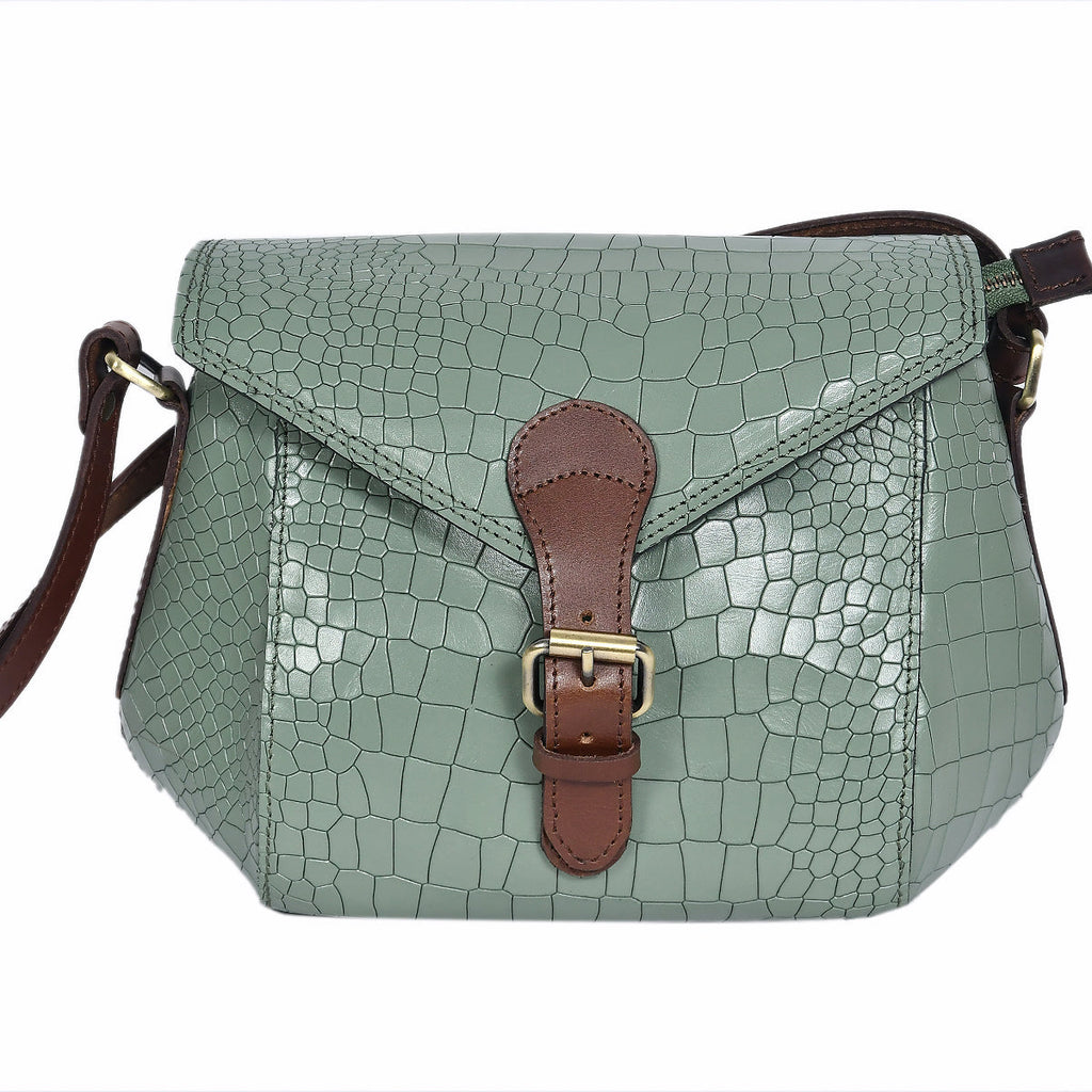 Croc-Texture Structured Sling Bag with Buckle Flap