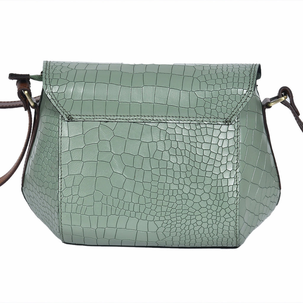 Croc-Texture Structured Sling Bag with Buckle Flap
