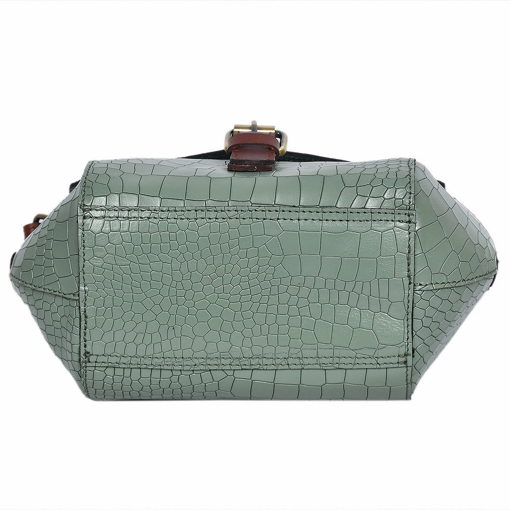 Croc-Texture Structured Sling Bag with Buckle Flap