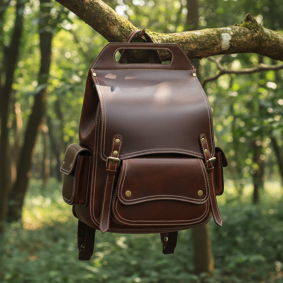 Handcrafted Full-Grain Leather Vintage Backpack with Adjustable Straps  Unisex Travel & Outdoor Bag