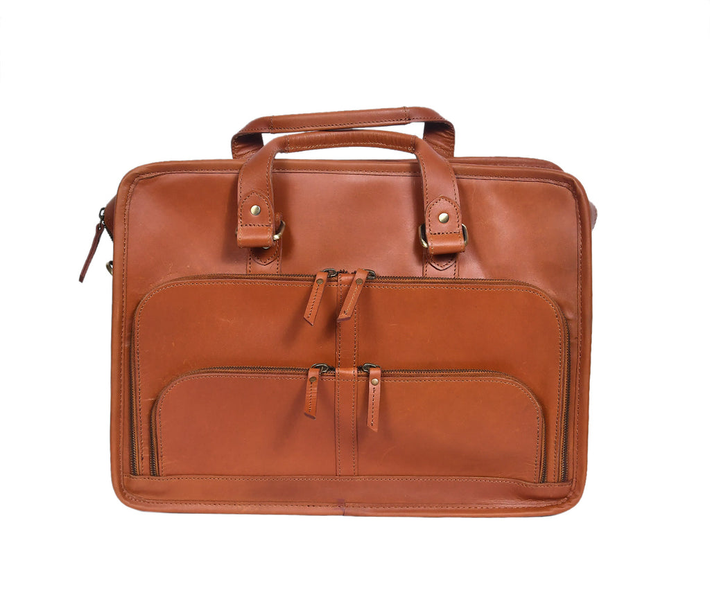 Premium Leather Laptop Office Bag with Multi Pockets & Adjustable Shoulder Strap