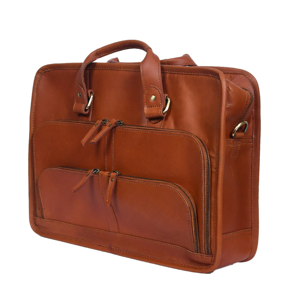 Premium Leather Laptop Office Bag with Multi Pockets & Adjustable Shoulder Strap