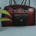 Premium Leather Travel Duffel Bag with Front Buckle Pocket & Dual Carry Straps