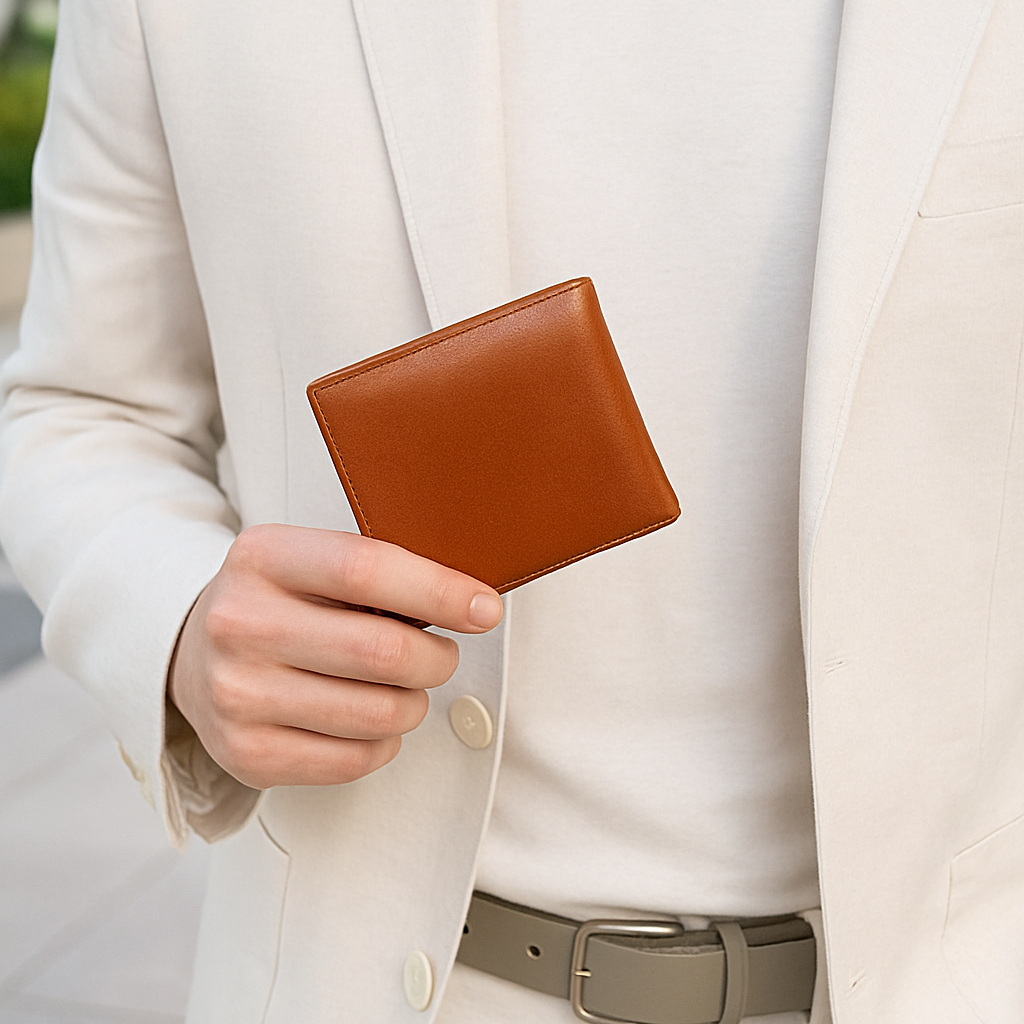 Premium Genuine Leather Bi-Fold Wallet with Zip Coin Pocket & Card Slots