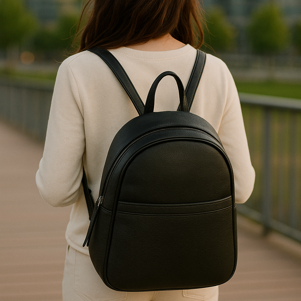 Premium Leather Backpack with Front Zip Pocket & Adjustable Shoulder Straps