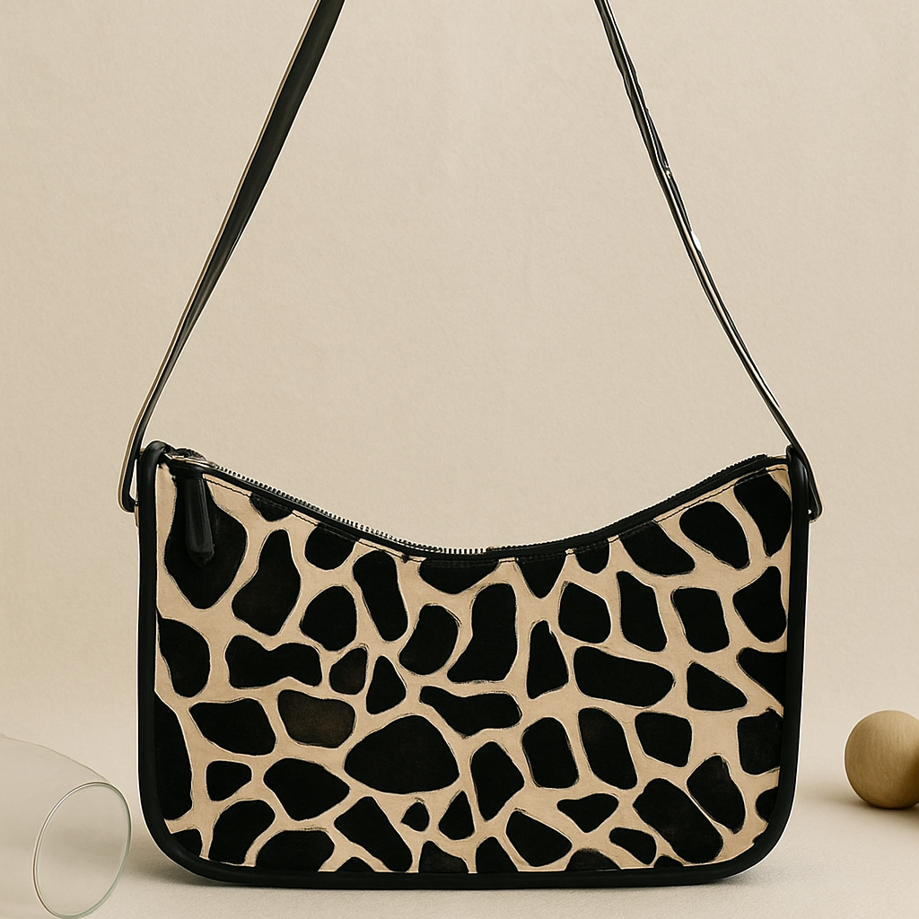 Zebra Print Hair-On Leather Baguette Shoulder Bag with Zip Closure & Inner Pocket