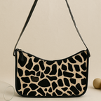 Zebra Print Hair-On Leather Baguette Shoulder Bag with Zip Closure & Inner Pocket