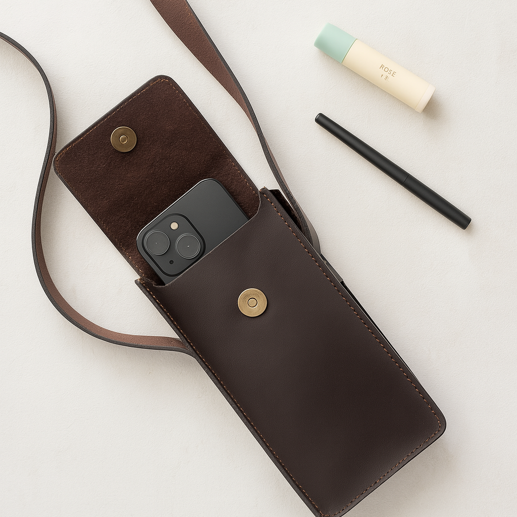 Genuine Leather Mobile Pouch with Fixed Sling Hands-Free, Stylish & Durable.