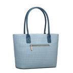Sky Blue Textured Woven Structured Tote Bag