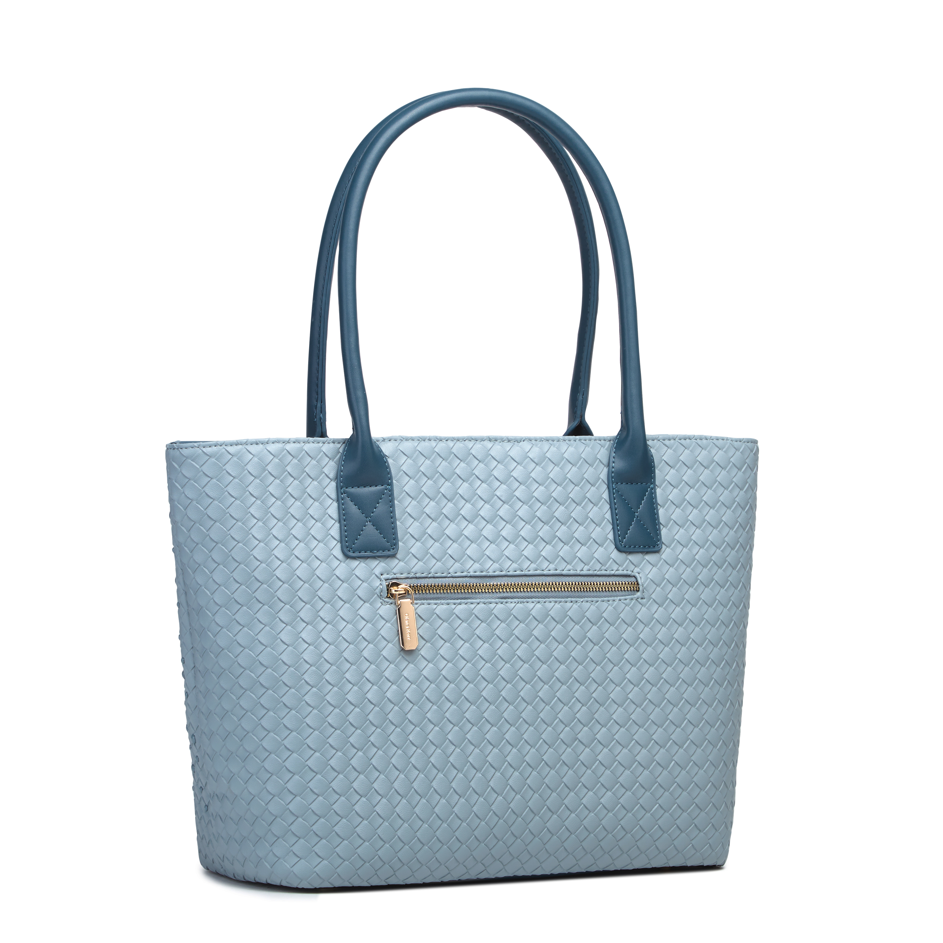 Sky Blue Textured Woven Structured Tote Bag