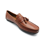 Men’s Tassel Mocc Genuine Tan Leather Loafers – Handstitched Slip-On Shoes with Cushioned Insole & Durable TPR Sole