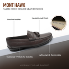 Men’s Tassel Mocc Genuine Tan Leather Loafers – Handstitched Slip-On Shoes with Cushioned Insole & Durable TPR Sole