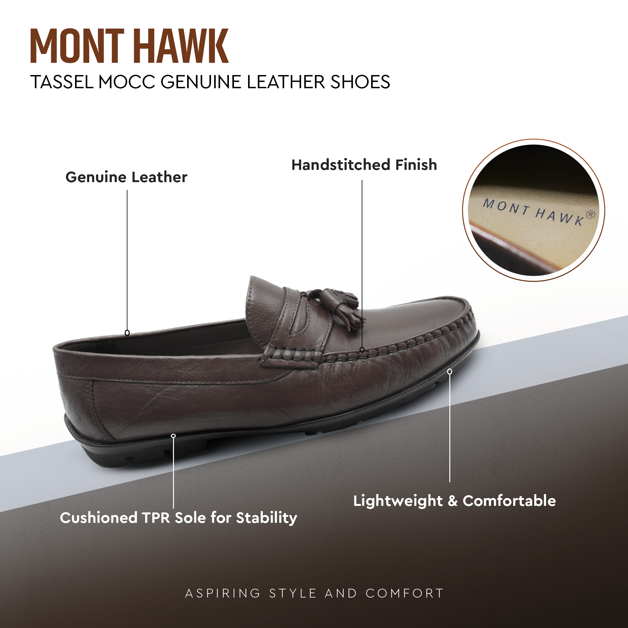 Men’s Tassel Mocc Genuine Tan Leather Loafers – Handstitched Slip-On Shoes with Cushioned Insole & Durable TPR Sole