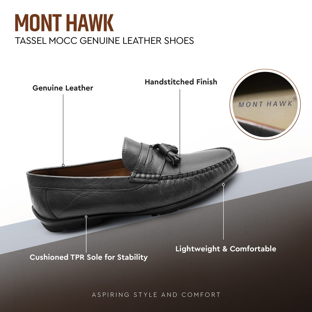 Men’s Tassel Mocc Genuine Tan Leather Loafers – Handstitched Slip-On Shoes with Cushioned Insole & Durable TPR Sole