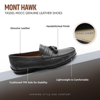 Men’s Tassel Mocc Genuine Tan Leather Loafers – Handstitched Slip-On Shoes with Cushioned Insole & Durable TPR Sole