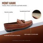 Men’s Tassel Mocc Genuine Tan Leather Loafers – Handstitched Slip-On Shoes with Cushioned Insole & Durable TPR Sole