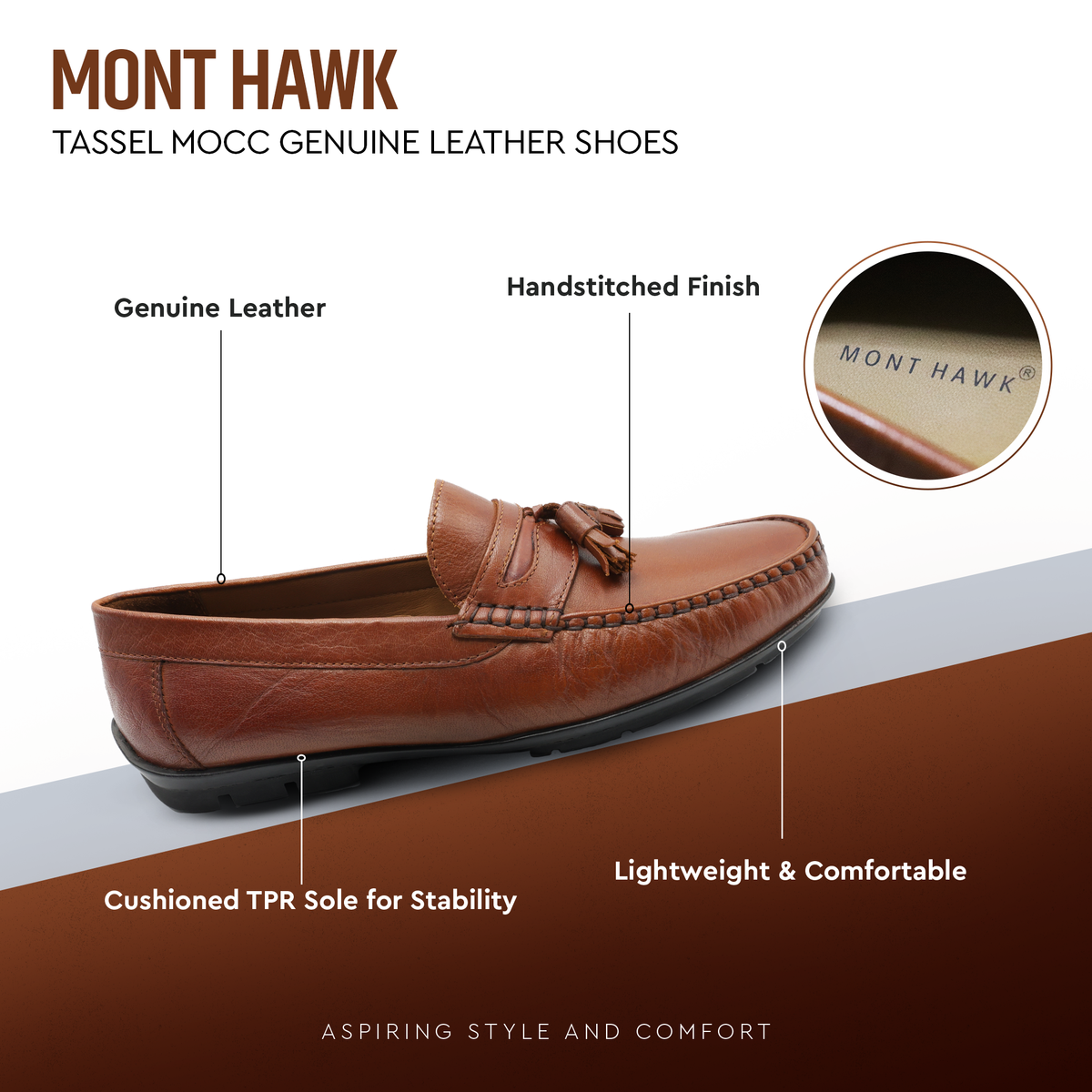 Men’s Tassel Mocc Genuine Tan Leather Loafers – Handstitched Slip-On Shoes with Cushioned Insole & Durable TPR Sole