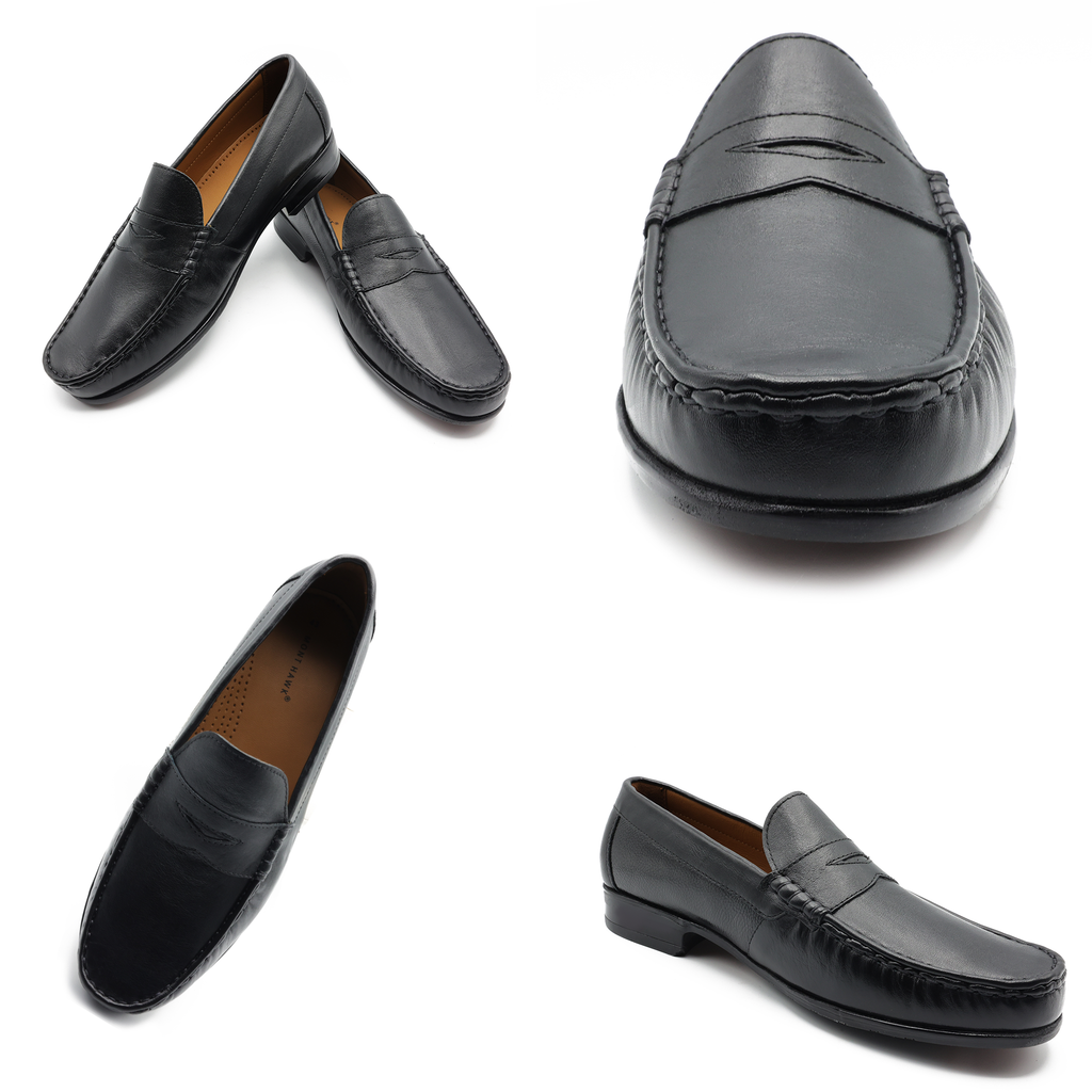 Tassel Mocc Genuine Black Leather Loafers – Handstitched Slip-On Shoes with Cushioned Insole & Durable TPR Sole