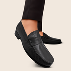 Tassel Mocc Genuine Black Leather Loafers – Handstitched Slip-On Shoes with Cushioned Insole & Durable TPR Sole