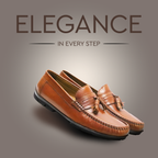 Men’s Tassel Mocc Genuine Tan Leather Loafers – Handstitched Slip-On Shoes with Cushioned Insole & Durable TPR Sole