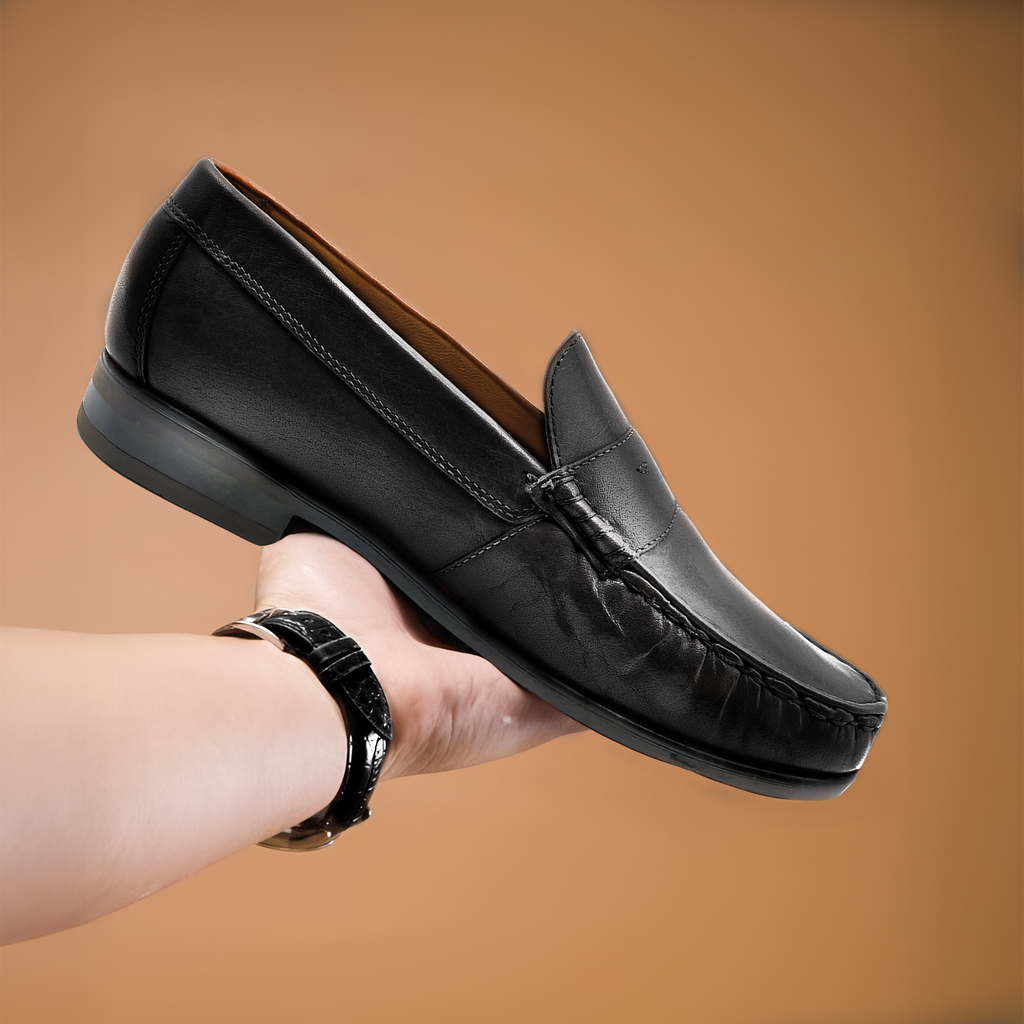 Tassel Mocc Genuine Black Leather Loafers – Handstitched Slip-On Shoes with Cushioned Insole & Durable TPR Sole