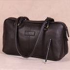 Premium Leather Shoulder Bag with Dual Zip Compartments, Structured Silhouette
