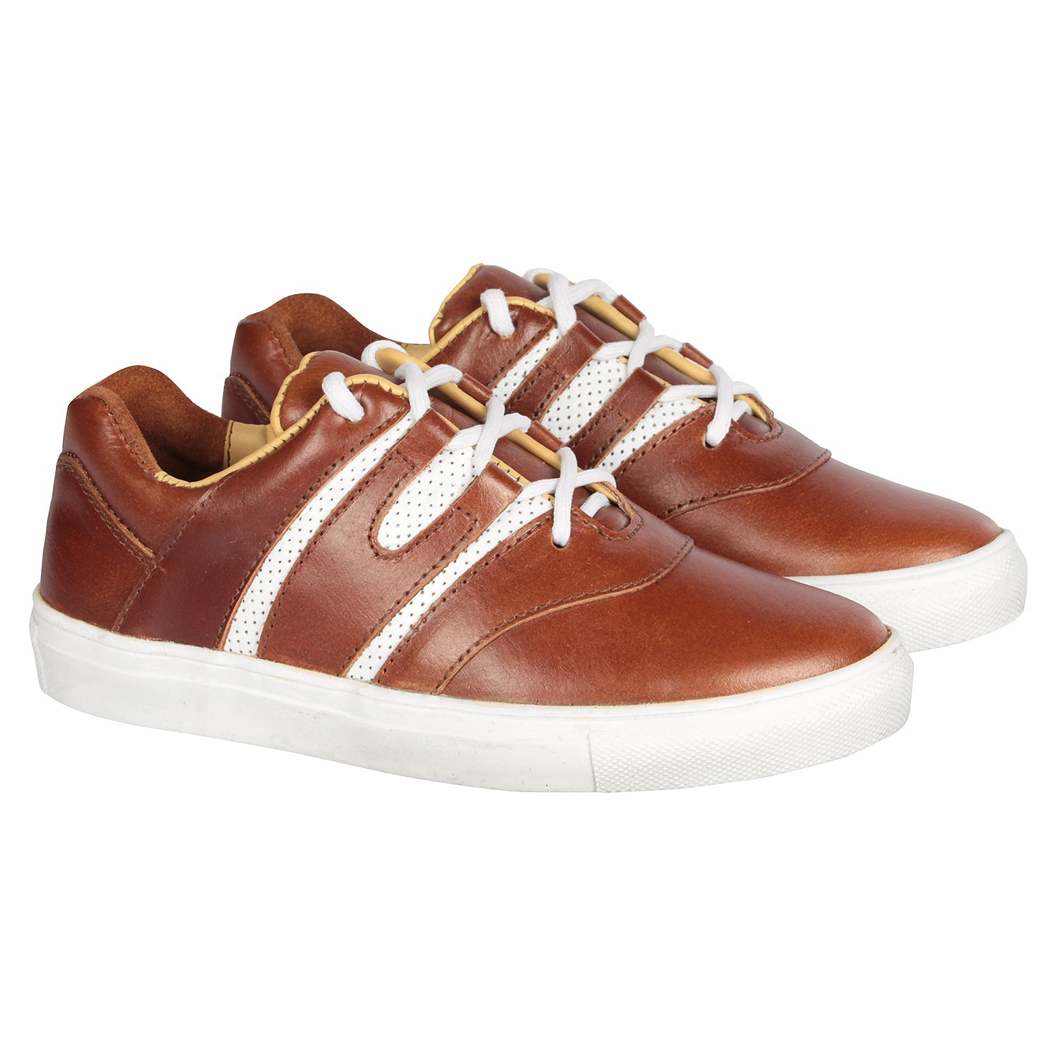Men's Brown Leather Casual Sneakers Low Ankle