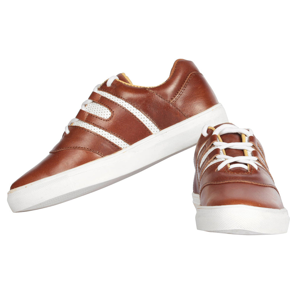 Men's Brown Leather Casual Sneakers Low Ankle