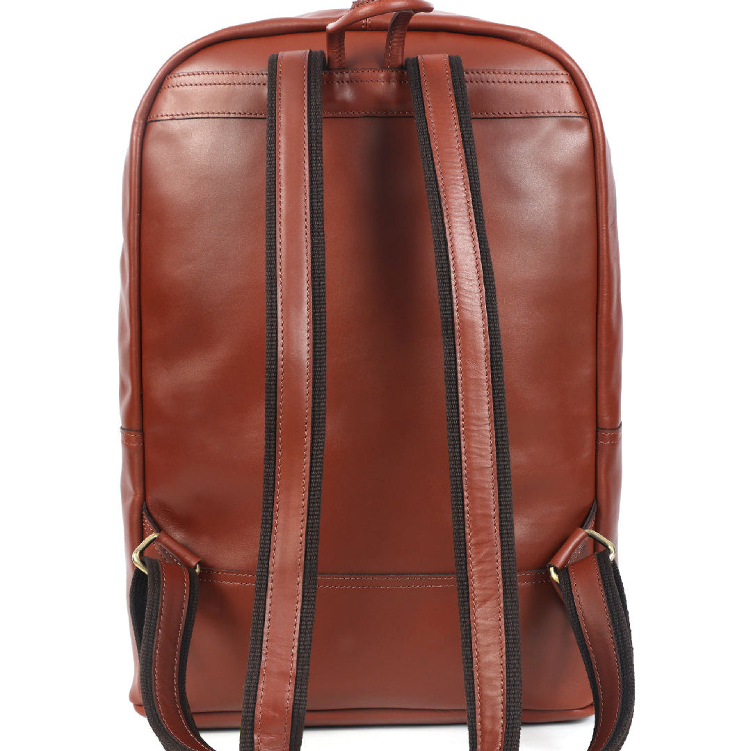 Full-Grain Leather Laptop Backpack with Dual Front Zippers & Padded Interior
