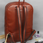 Full-Grain Leather Laptop Backpack with Dual Front Zippers & Padded Interior
