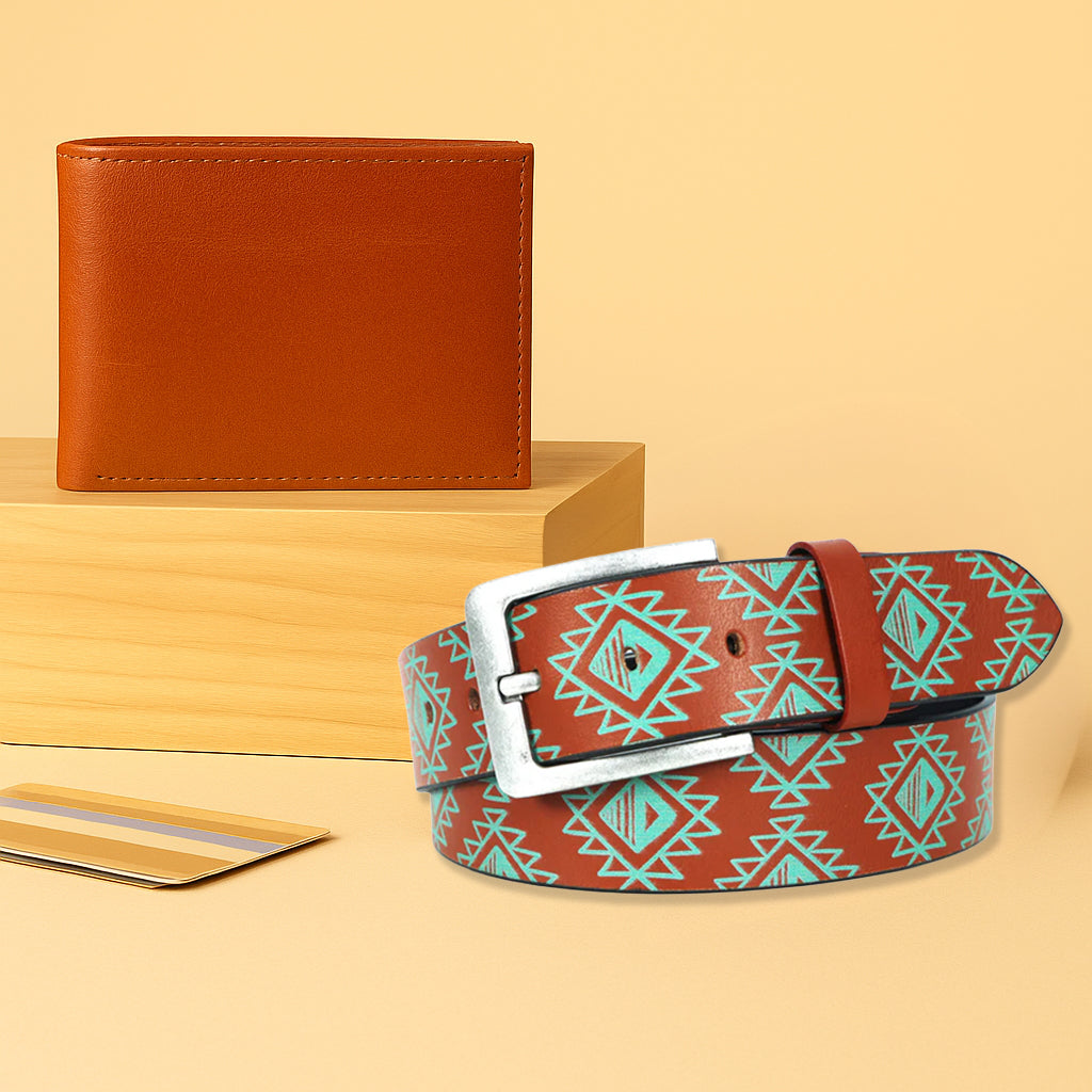 Men's Leather Wallet + Printed Belt Combo  Style & Function Pack