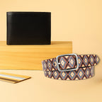 Vintage Silver Buckle Belt & Sleek Leather Wallet Combo Everyday Essential Set